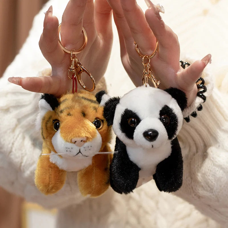 Hot Sale 10cm Mini Forest Animals Stuffed Plush Pendant Toy Lion Tiger Rabbit Deer Panda Doll Keychain For Kid Birthday Gifts