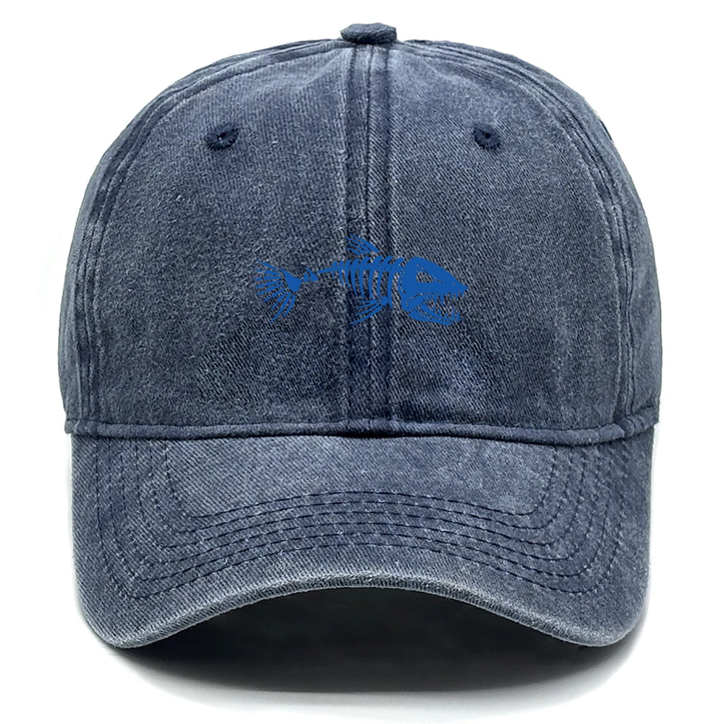 Vintage Washed Fish Skeleton Baseball Cap | Distressed Unisex Snapback Trucker Hat