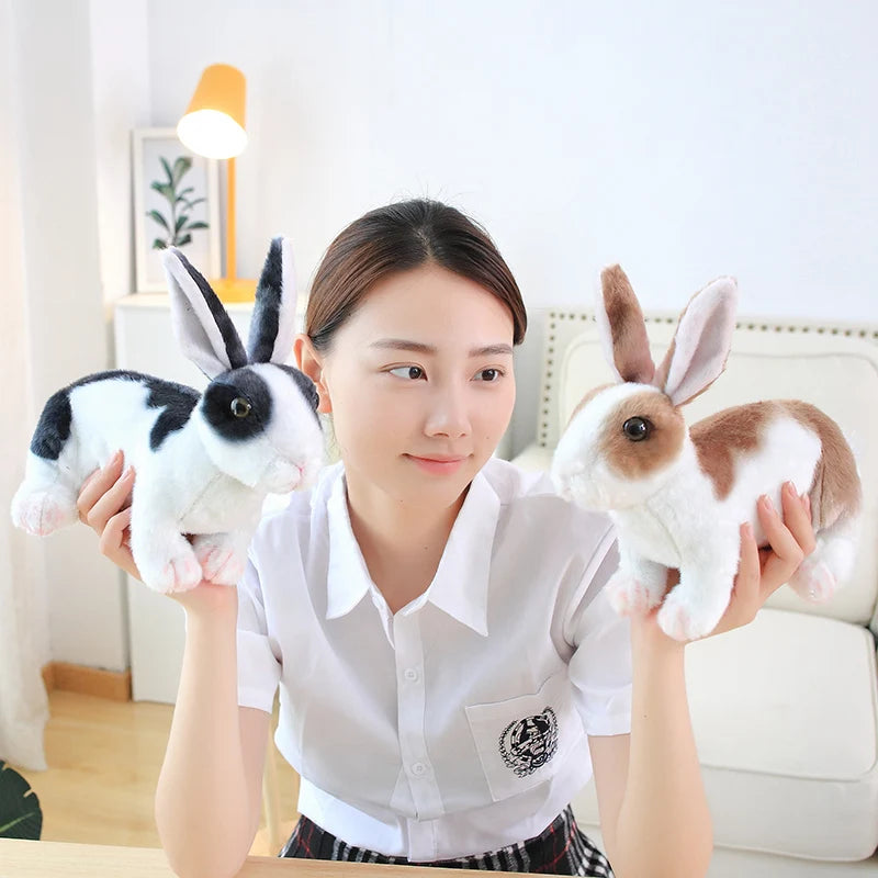 3 Colour Simulation Kawaii Realistic Rabbit Plush Toy Lifelike Animal Stuffed Doll Toys for Kids Girls Birthday Gift Room Decor