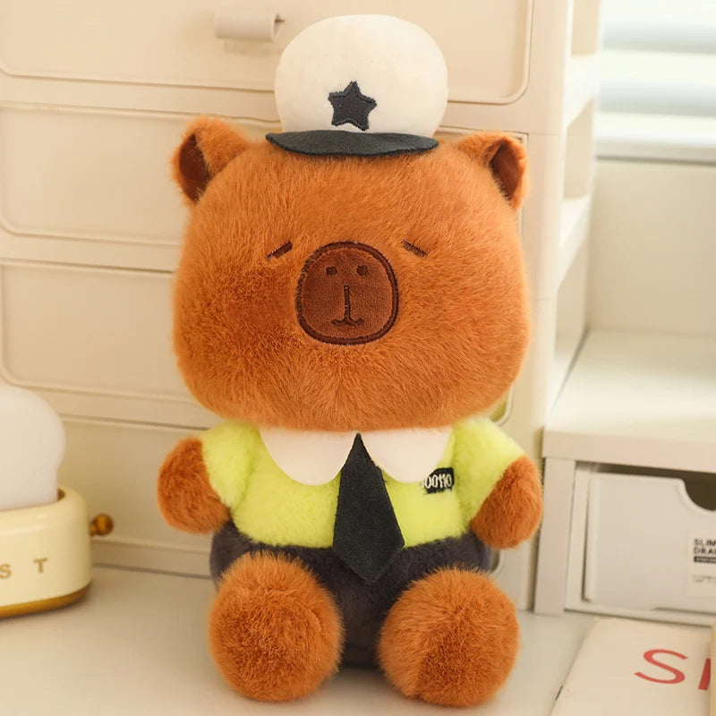 25CM Cute Sitting Capybara Plush Toys Small Capybara Cosplay Policeman Stuffed Doll Wear Uniforms Cartoon Animal Toys