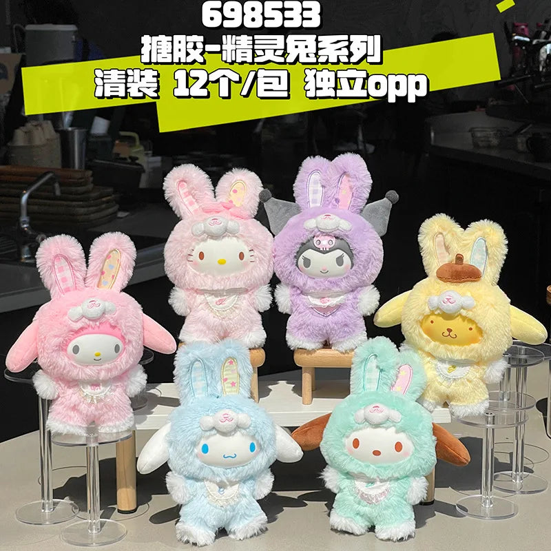 New Hello Kitty Sanrio Family Dress up Elf Rabbit Vinyl Face Plush Doll Pendant for Girls Keychain Doll Gift