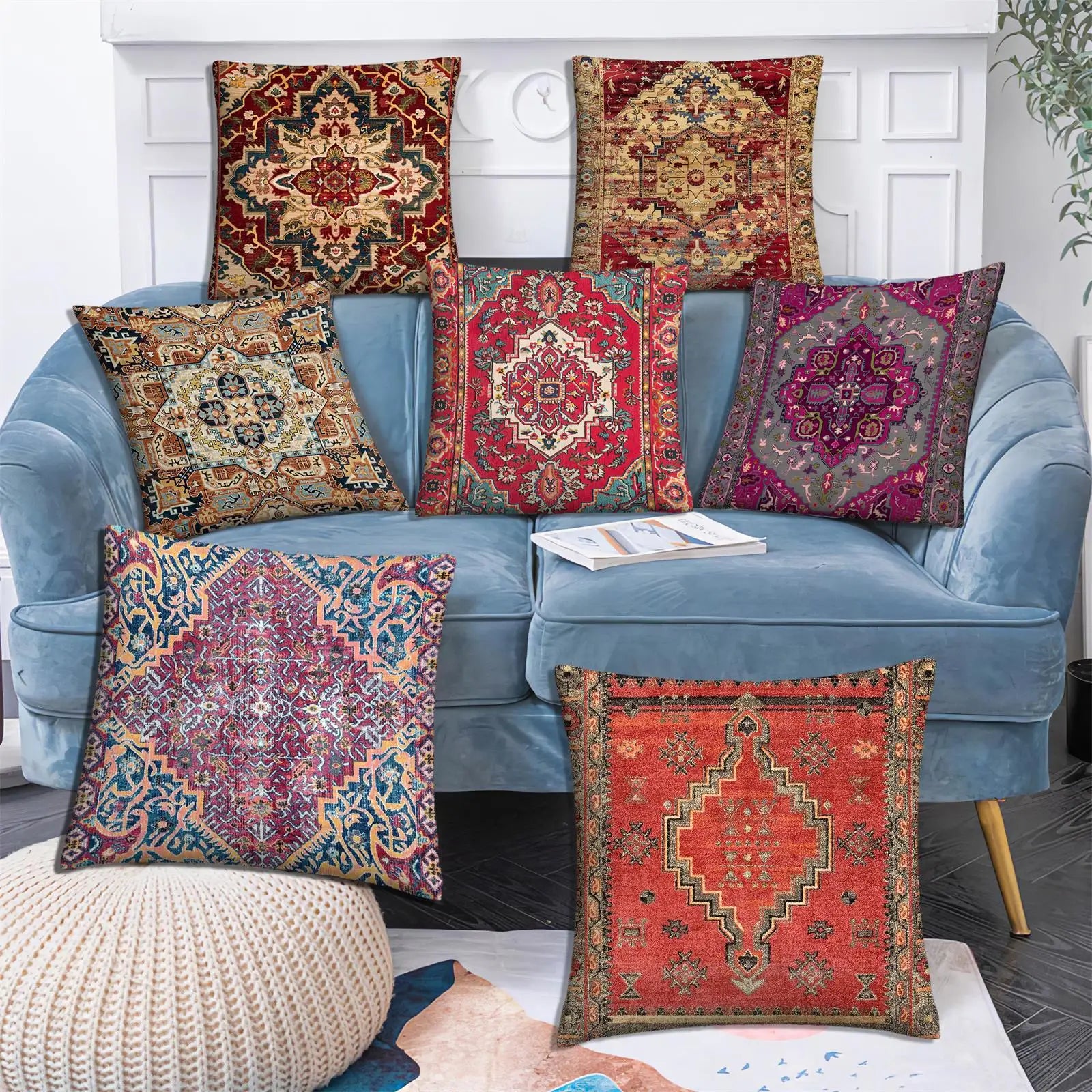 Moroccan Ethnic Patterned Decorative Throw Pillow Cover 2D Printed Polyester Cushion Case 40x40 45x45 50x50  for Sofa Home Decor