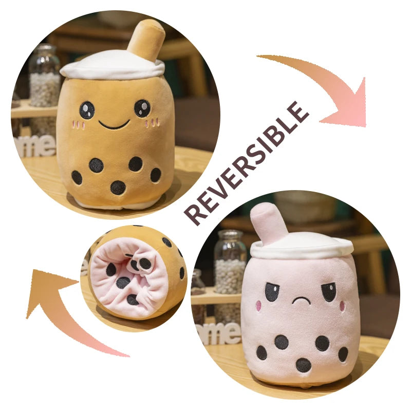 New Reversible Boba Plush Toys Double-Sided Bubble Tea Soft Doll Stuffed Two-sided Boba Milk Tea Toy Xmas Gifts for Kids