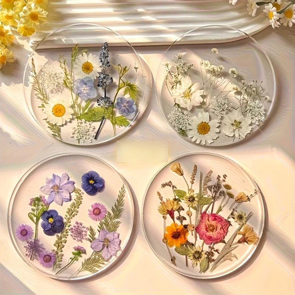 Clear Floral Acrylic Drink Coaster Set for Coffee Tables Wedding Decor and Everyday Entertaining