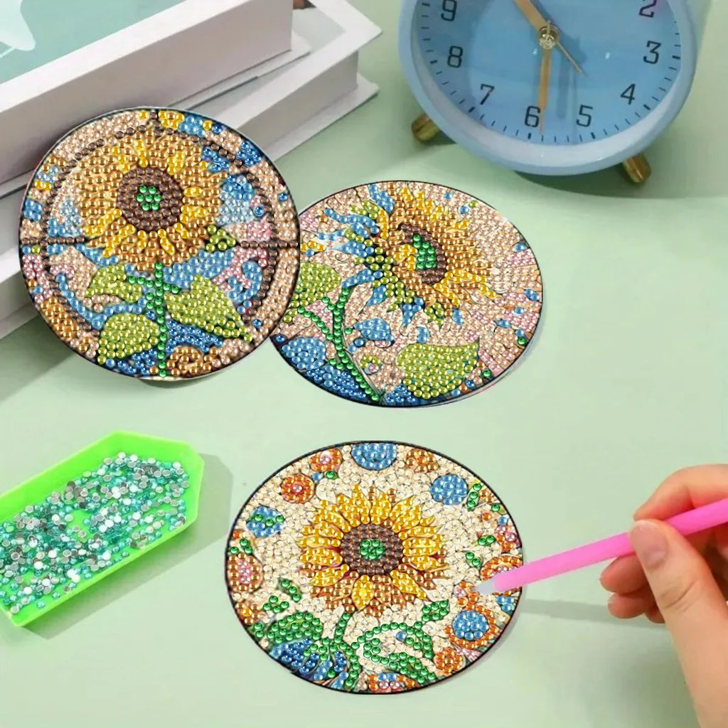 Floral Diamond Painting Coaster Set of 8 with Holder DIY Craft Kit for Creative Table Decor and Gifts