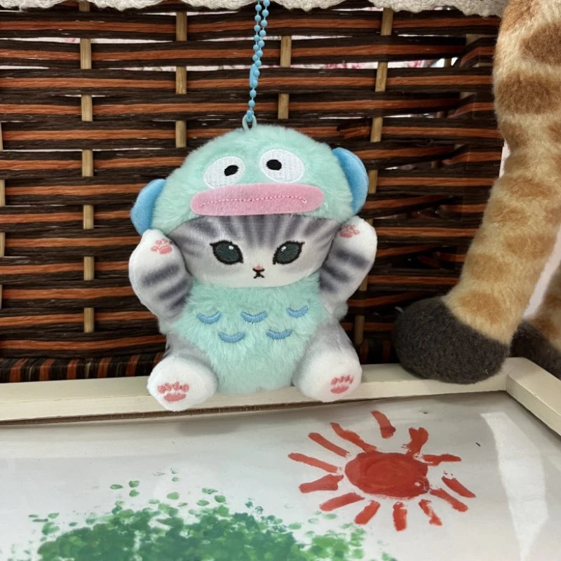 “12cm Sanrio-Style Transforming Cat Plush Toys - Cute Costume Cat Stuffed Animals, Mini Plush Keychain/Backpack Pendant for Kids & Kawaii Lovers”