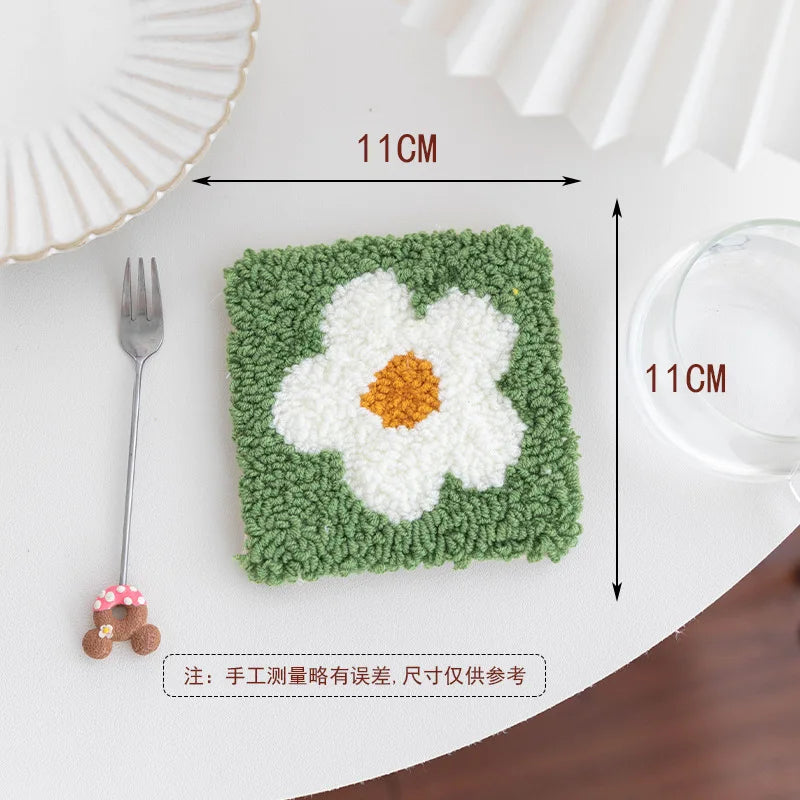 Floral Punch Needle Coaster Craft Kit for Beginners Handmade Embroidered Mug Rugs and Gifts
