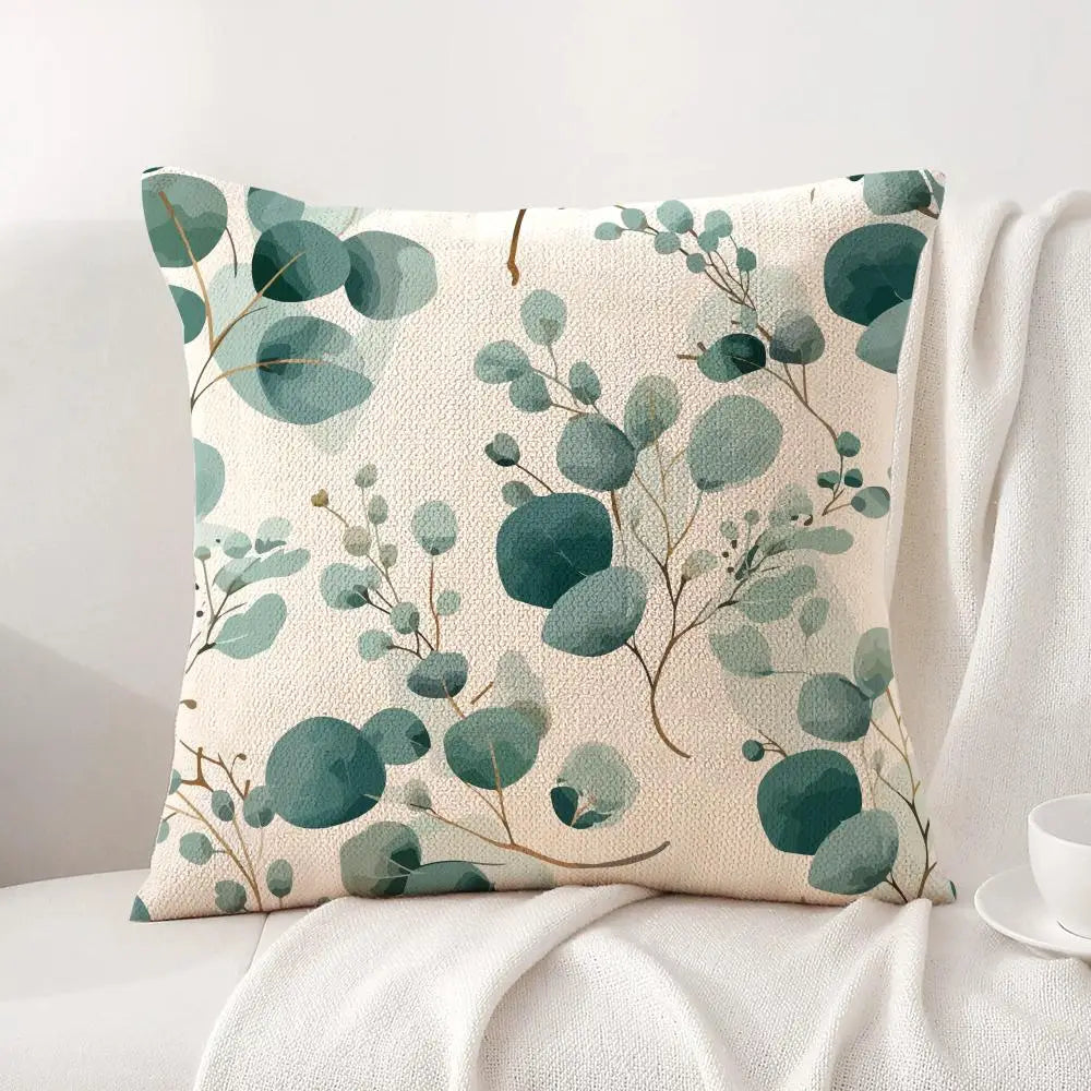 Watercolor Eucalyptus Botanical Pillow Cover – Sage Green