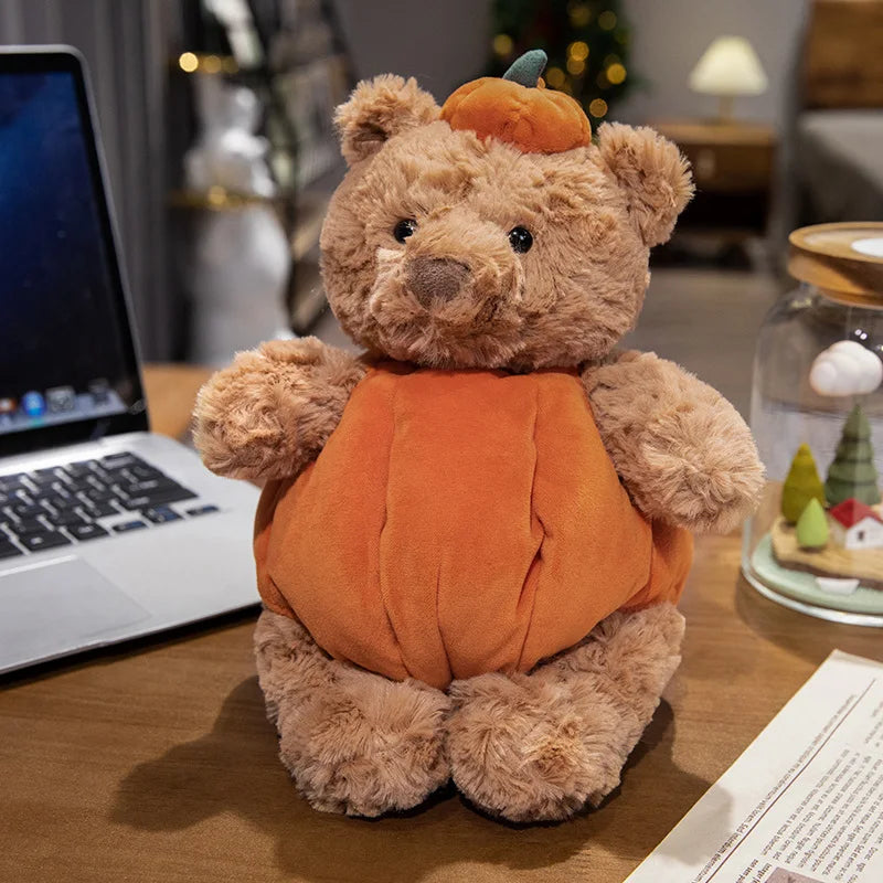 Creative Pumpkin Bear Plush Toys Soft Black Rabbit Hold Pumpkin Earphone &Cloak Eggplant Stuffed Doll Halloween Trick Or Treat