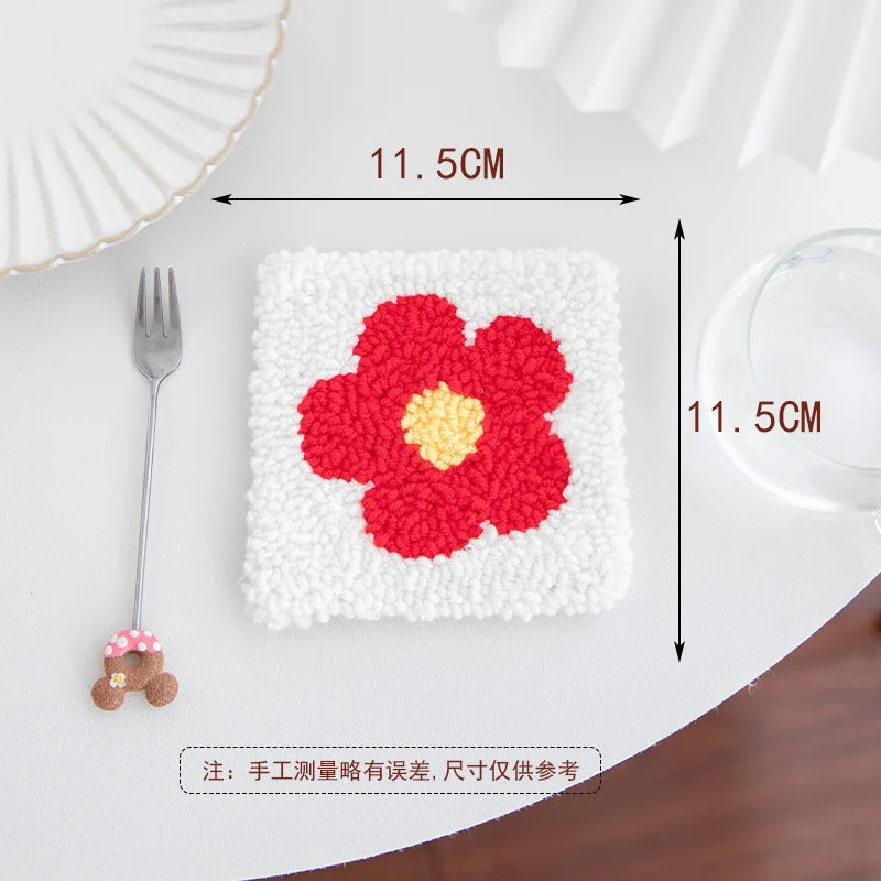 Floral Punch Needle Coaster Craft Kit for Beginners Handmade Embroidered Mug Rugs and Gifts