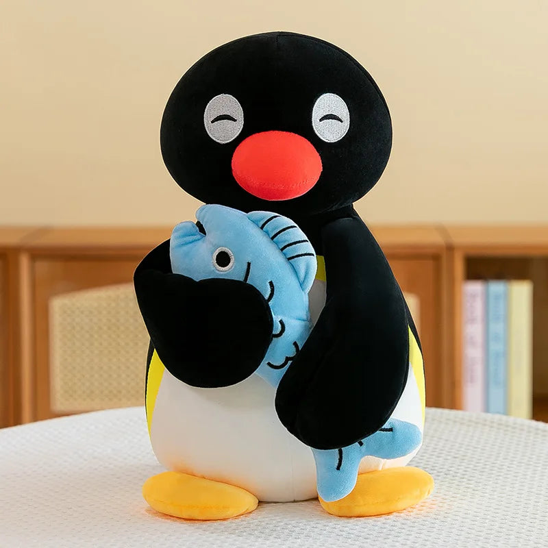 Cute Penguin Plush Toy Creative Cartoon Anime Plushie Stuffted Doll Birthday Gifts for Women Kawaii Fish-hugging Penguin Doll