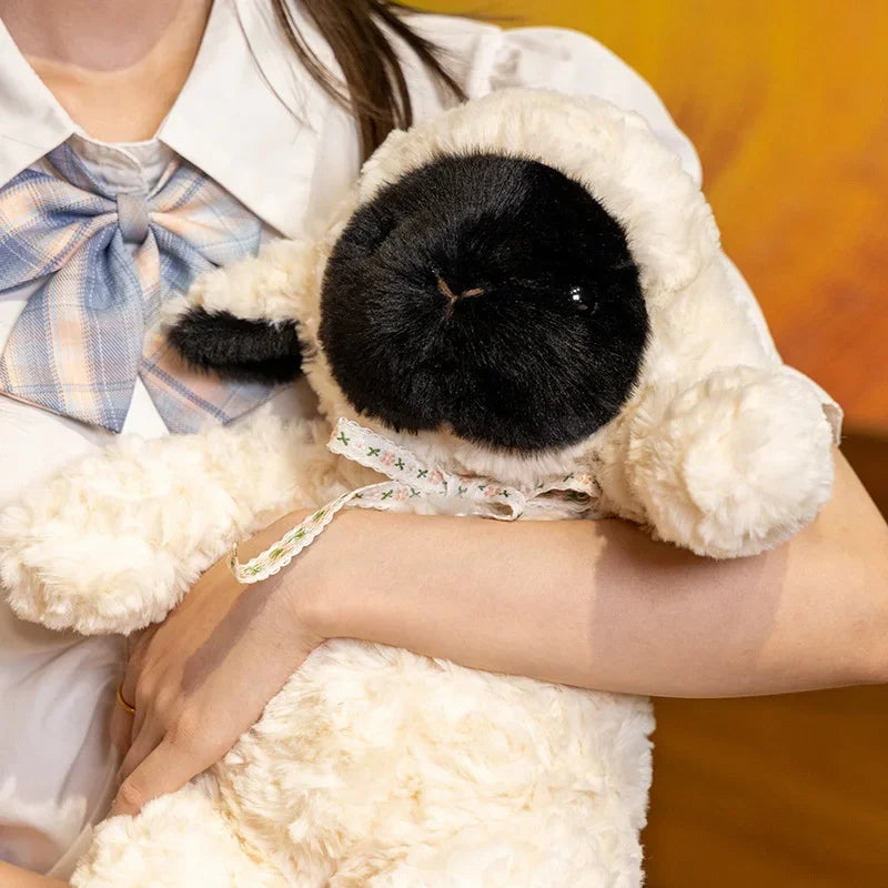 3 Sizes Cartoon Black Face Little Sheep Plush Toys Cozy Fluffy Lace Bow Tie Sheep Doll Gentle Kids Appease Doll Sweet Gift