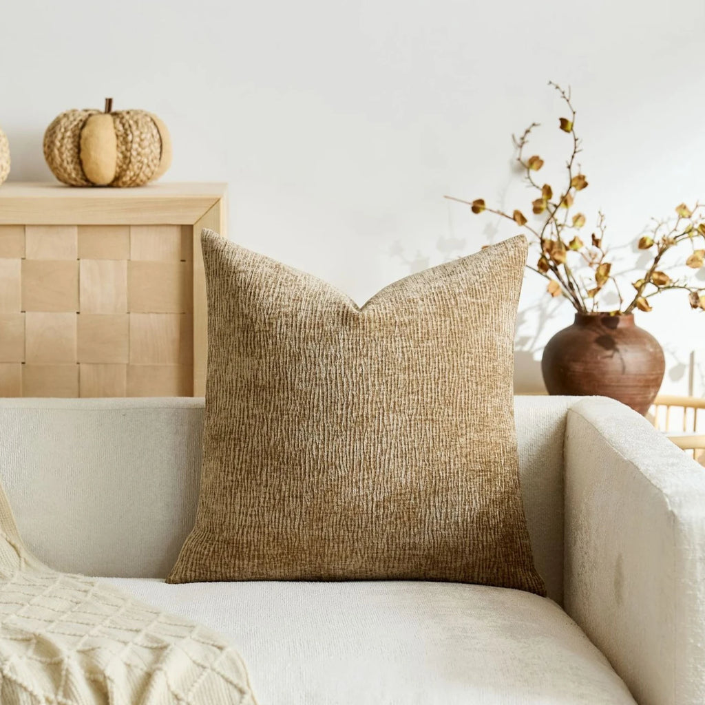 Textured Pleated Chenille Throw Pillow Cover Natural Earth Tone Cushion Case for Sofa Bed Living Room Décor 45x45cm 50x50cm