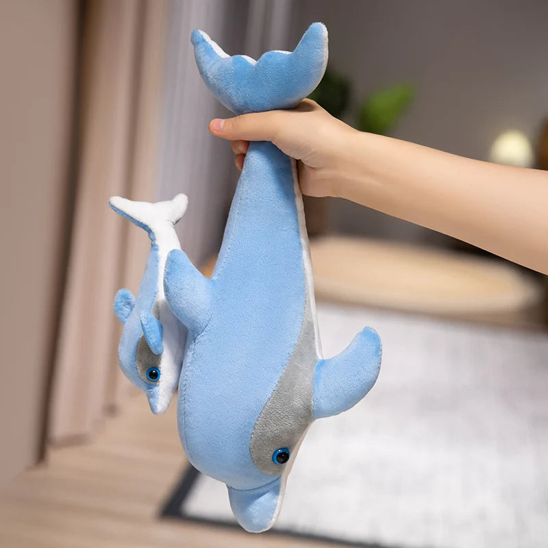 New Lovely Mother And Son Blue Dolphin Plush Toys Stuffed Soft Cute Animal Dolls Sofa Decor Baby Pillow Cushion for Kids Gifts