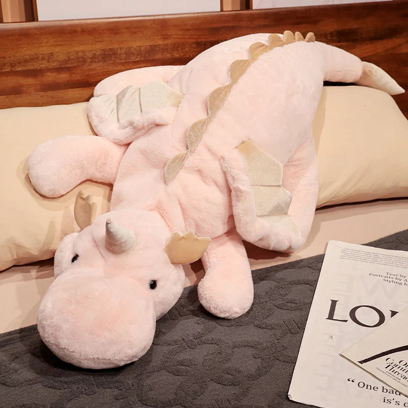 Giant Soft Dragon Plush Toy - Large Stuffed Animal Pillow for Kids & Adults, Huggable Long Body Cuddly Dragon Stuffed Toy (Pink/White, Multiple Sizes)