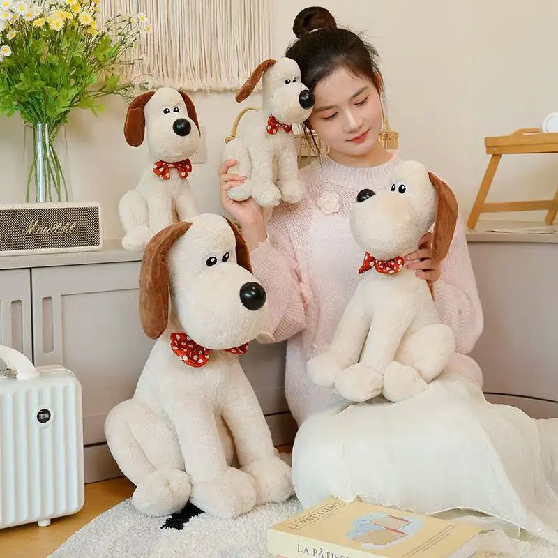 “Latest Sitting Headmaster Dog Plush Toy - 25-40CM Soft Stuffed Animal with Red Polka-Dot Bow Tie, Loyal Companion & Cozy Decor for Kids & Adults”