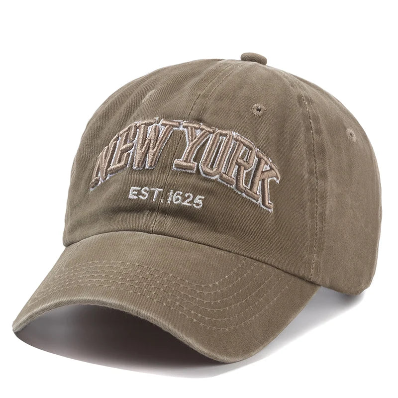 Vintage Washed Cotton Dad Hat – Unisex Distressed "New York" Embroidered Baseball Cap