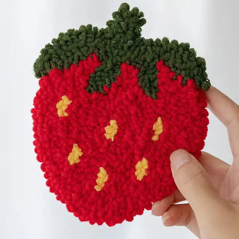 Three Dimensional Floral Punch Needle Coaster Craft Kit for Beginners Handmade Mug Rugs