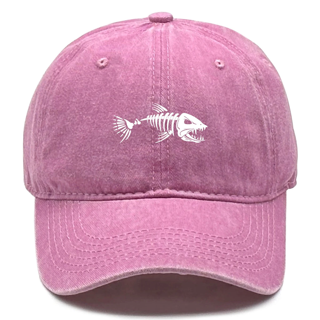 Vintage Washed Fish Skeleton Baseball Cap | Distressed Unisex Snapback Trucker Hat
