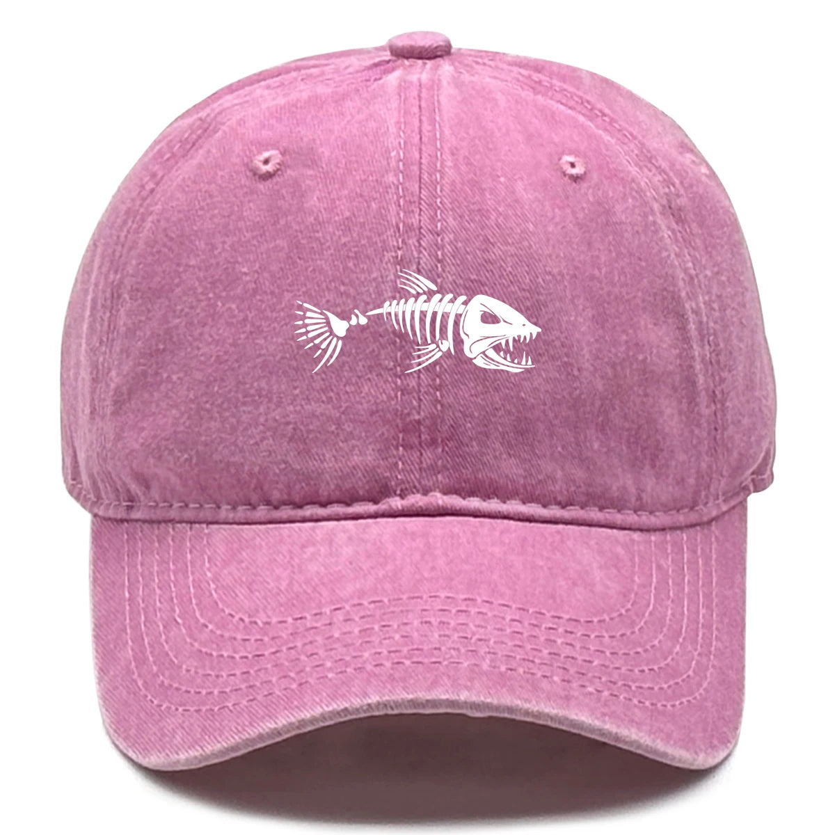 Vintage Washed Fish Skeleton Baseball Cap | Distressed Unisex Snapback Trucker Hat
