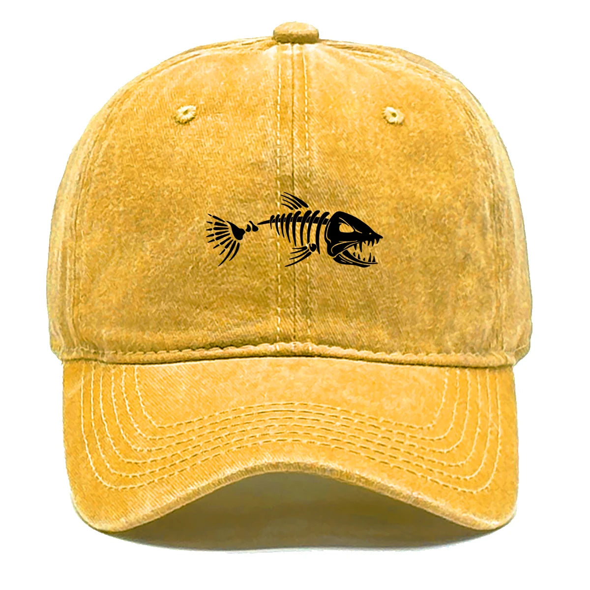 Vintage Washed Fish Skeleton Baseball Cap | Distressed Unisex Snapback Trucker Hat