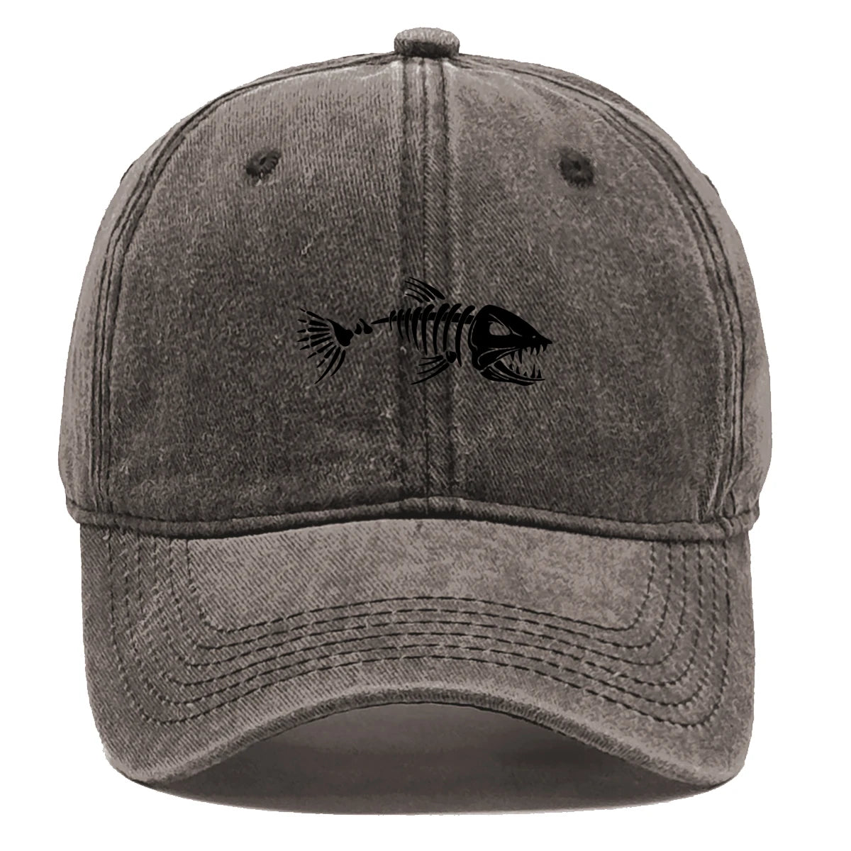 Vintage Washed Fish Skeleton Baseball Cap | Distressed Unisex Snapback Trucker Hat
