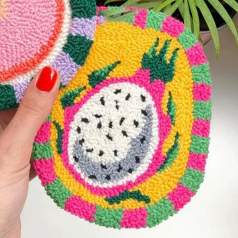 Three Dimensional Floral Punch Needle Coaster Craft Kit for Beginners Handmade Mug Rugs