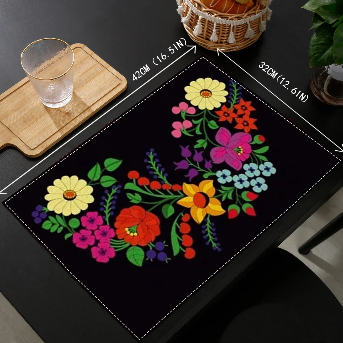 Colorful Floral Embroidered Table Mat Set for Dining Tables Boho Kitchen and Party Decor