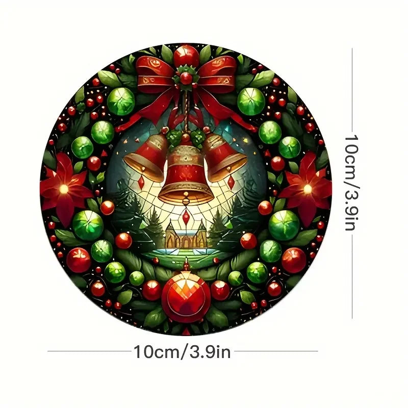 Christmas Pattern Wooden Coaster Set of 6, 10 cm Festive Drink Mats for Holiday Coffee Tables, Tea Cups and Home Gatherings