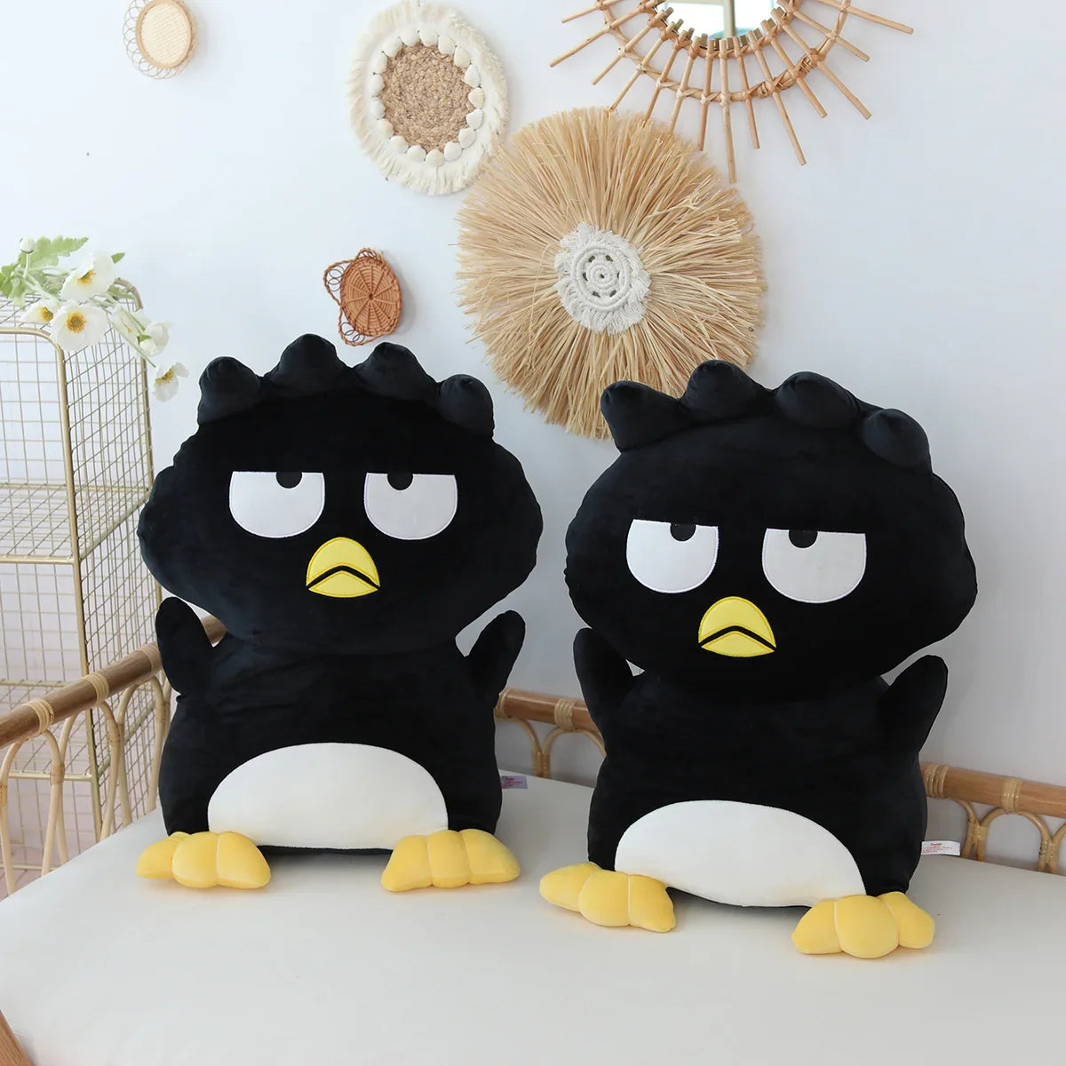 20cm Black Penguin Plush Toy - Cute Grumpy Stuffed Animal with Healing Quotes, Soft Kawaii Plushie for Anxiety Relief & Room Decor