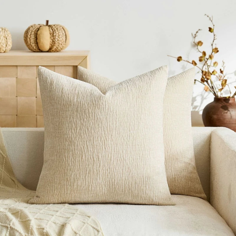 Textured Pleated Chenille Throw Pillow Cover Natural Earth Tone Cushion Case for Sofa Bed Living Room Décor 45x45cm 50x50cm