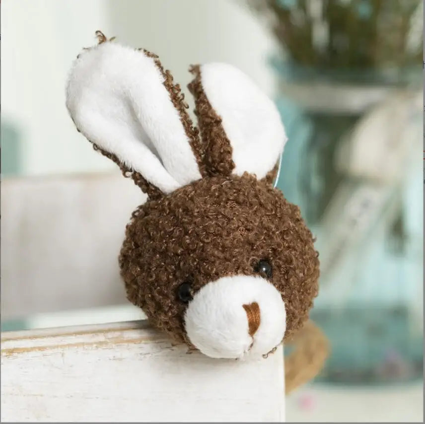 3Pcs/Lots Cartoon Rabbit Head Curly Plush Toys For Birthday Gifts Brooch Bunny  White Mouth Bear Head Stuffed Hair Accessories