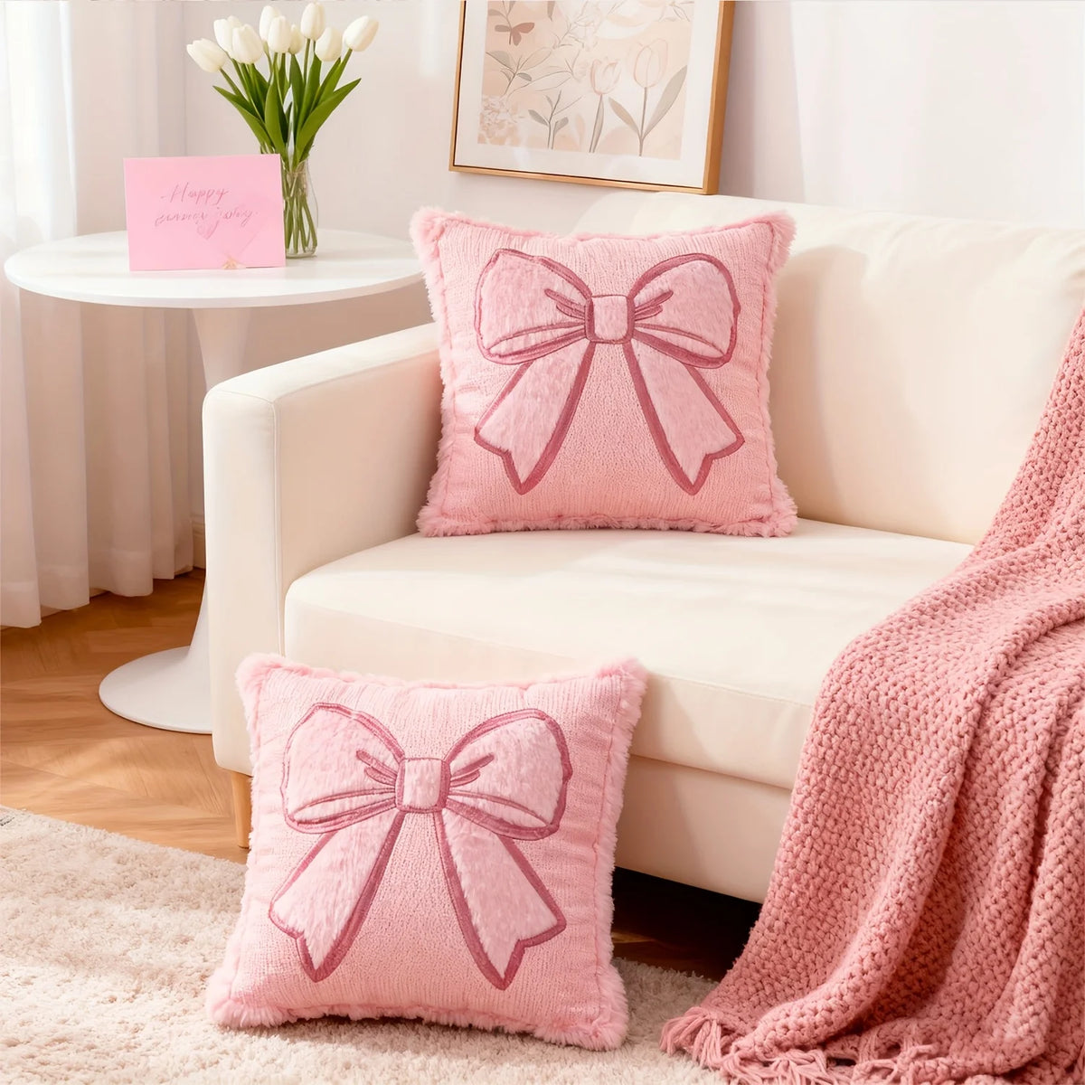 Blush Bow Pillow Covers – Set of 2
