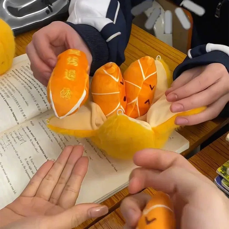 Cute Fruit Orange Plush Doll Pendant Removable Peeling Fruit Stress Relief Doll Plush Toy Backpack Decoration Pendant  Gifts