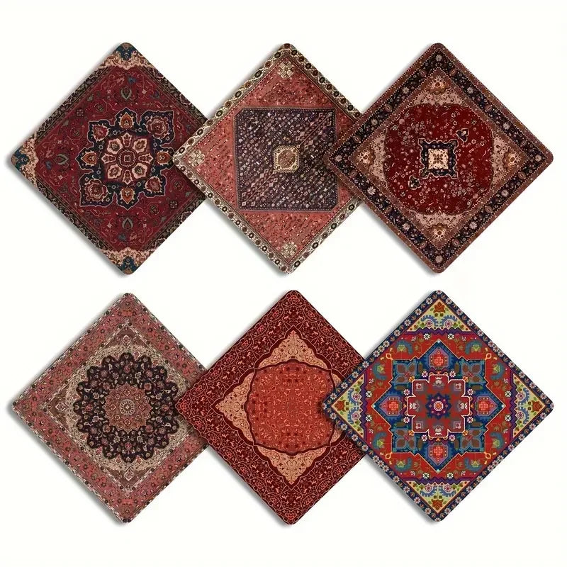 Mandala Floral Wooden Drink Coaster Set of 6 | Colorful Boho Cup Mats for Coffee Tables and Housewarming Gifts