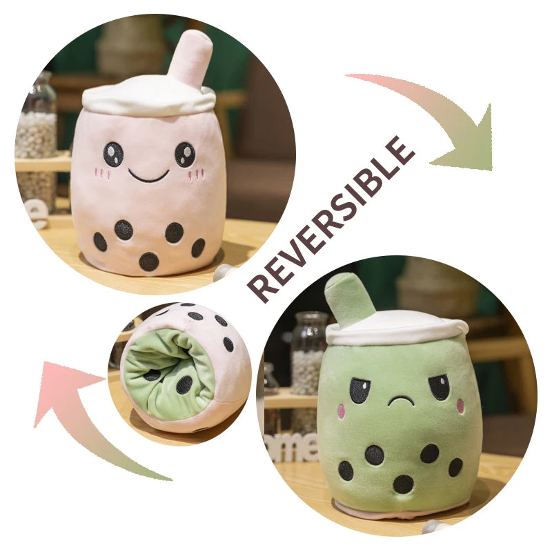 New Reversible Boba Plush Toys Double-Sided Bubble Tea Soft Doll Stuffed Two-sided Boba Milk Tea Toy Xmas Gifts for Kids