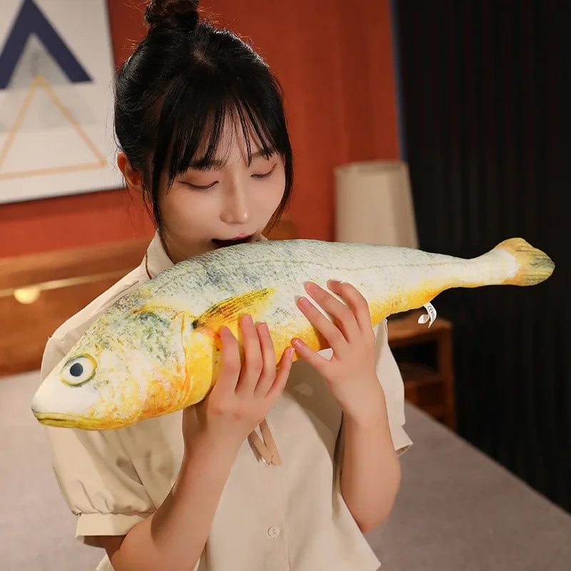 Giant Simulation Funny Fish Plush Toys Stuffed Soft Animal Yellow Croaker Pillow Creative Sleep Cushion for Kids Girls Xmas Gift