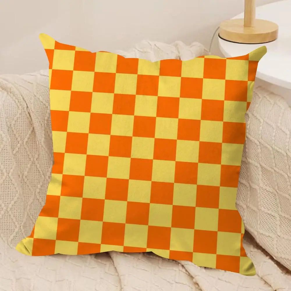 Checkerboard Plaid Cushion Cover Soft Plush Fabric Double-Sided Printed Sofa Cushion Cover for All Seasons Home Decor Gift
