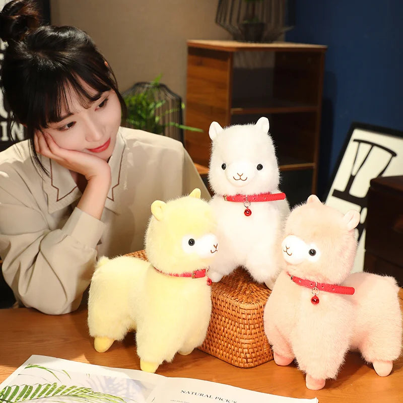 New Cute Alpaca With Bell Plush Toy Cartoon Animals Soft Stuffed Dolls HomeDecor Gift For Holiday Birthday  Good quality