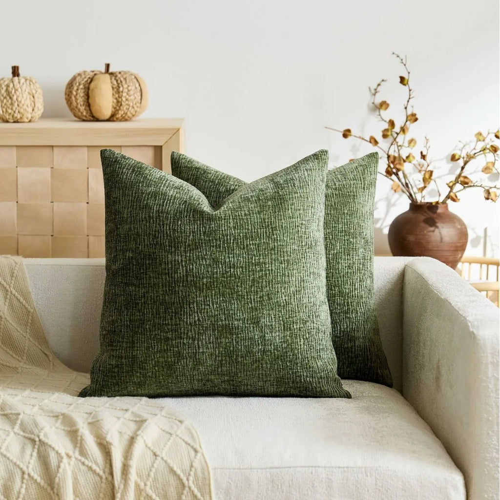 Textured Pleated Chenille Throw Pillow Cover Natural Earth Tone Cushion Case for Sofa Bed Living Room Décor 45x45cm 50x50cm