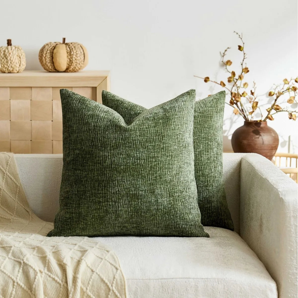 Textured Pleated Chenille Throw Pillow Cover Natural Earth Tone Cushion Case for Sofa Bed Living Room Décor 45x45cm 50x50cm