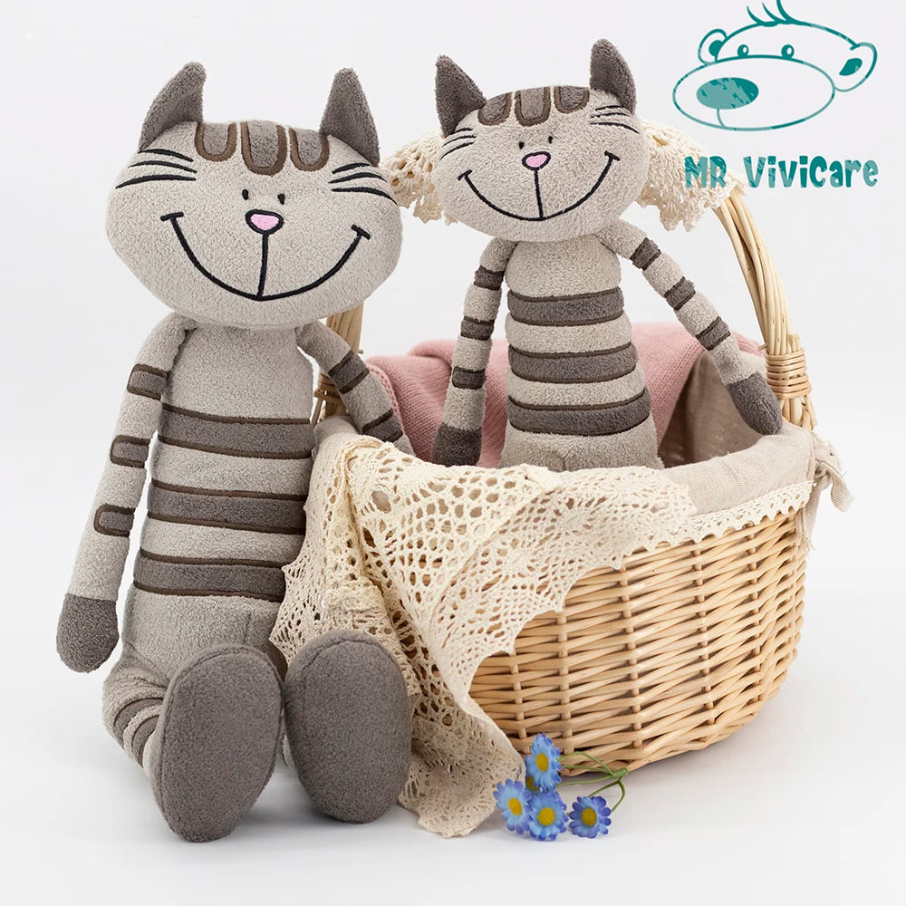 “MR Vivicare Striped Cat Plush Dolls - 35cm/45cm Soft Cuddly Stuffed Animals, Cute Smiling Cat Toys for Kids & Adults, Cozy Companion for Bedroom & Nursery”