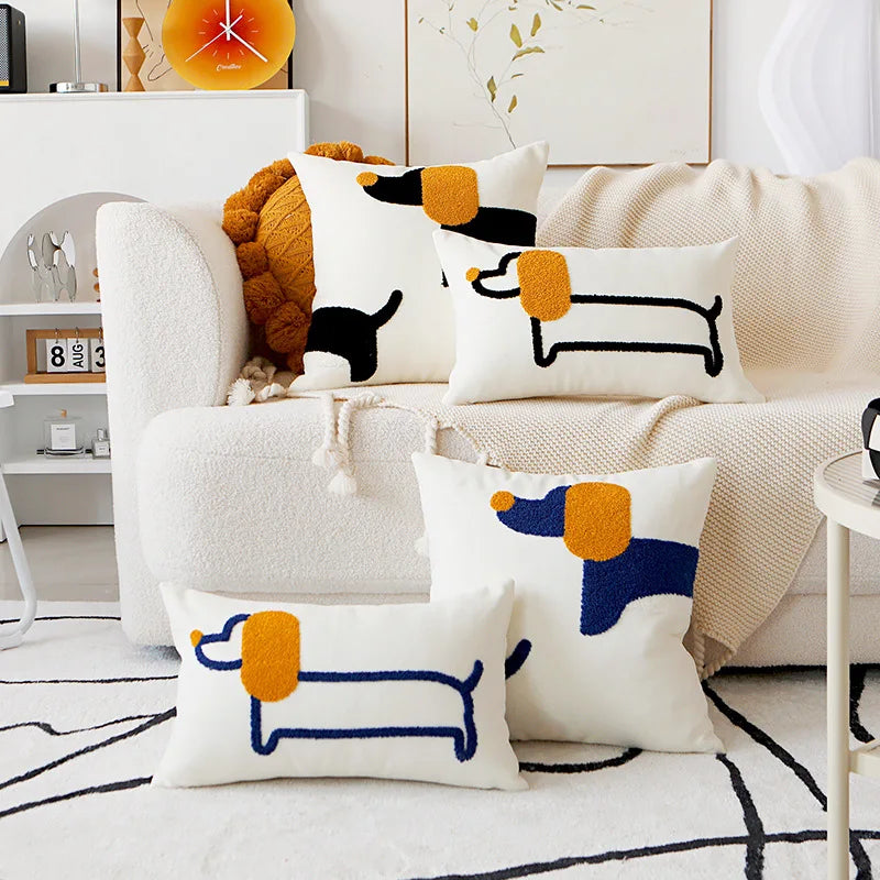 Playful Pup Embroidered Pillow Cover – Square & Lumbar