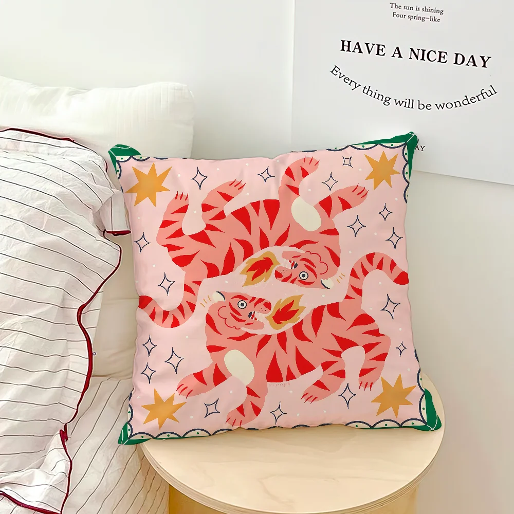 Fashion Leopard art tiger symmetry cushion cover Comfortable soft Pillow Case for Sofa Living Room Home Decor Protective Covers