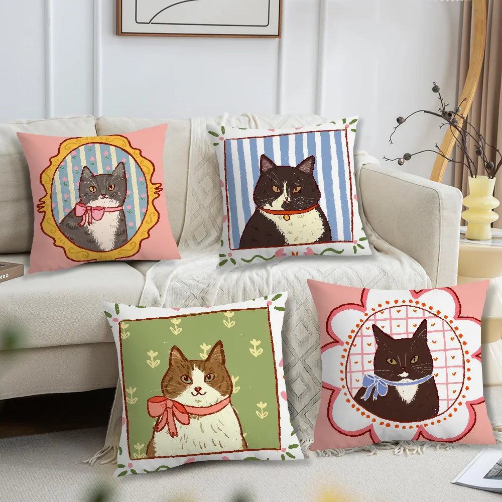 Portrait Cats & Bows Printed Pillow Cover
