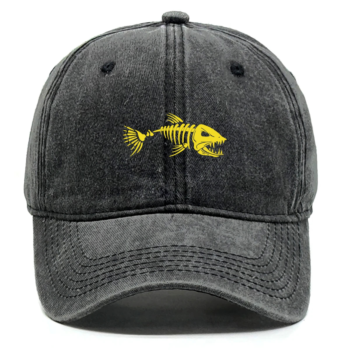 Vintage Washed Fish Skeleton Baseball Cap | Distressed Unisex Snapback Trucker Hat