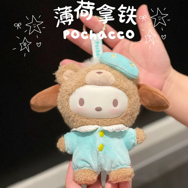 Creative Cartoon Kuromi Hello Kitty Plush Pendant Doll Sanrio Family Latte Baby Cute Keychain Toy Cool Lommy Doll Girls Gift Toy
