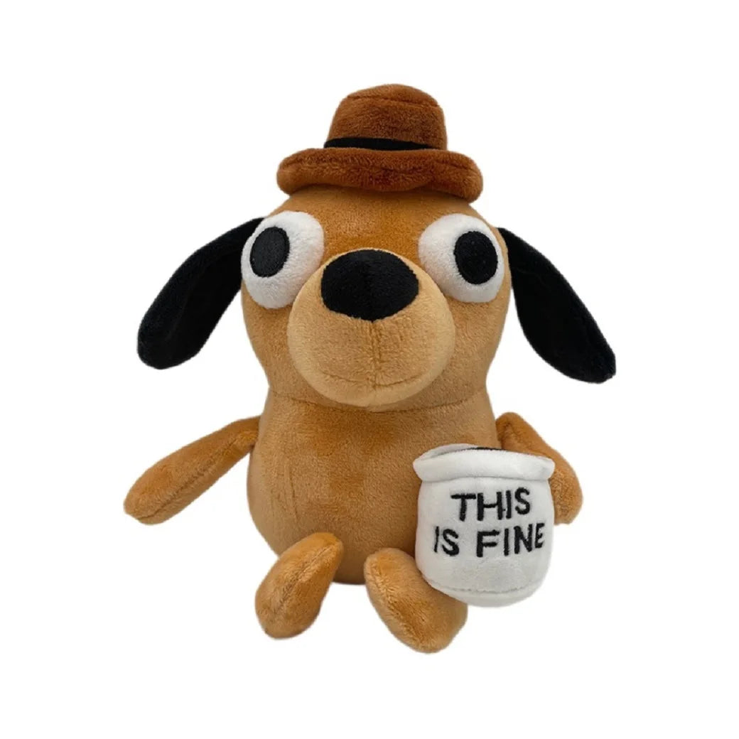 This Is Fine Meme Coffee Dog Plush Toy Soft Stuffed Doll Stuffed Plush Animals Kids Toy Gift for Children Boy Birthday 25cm
