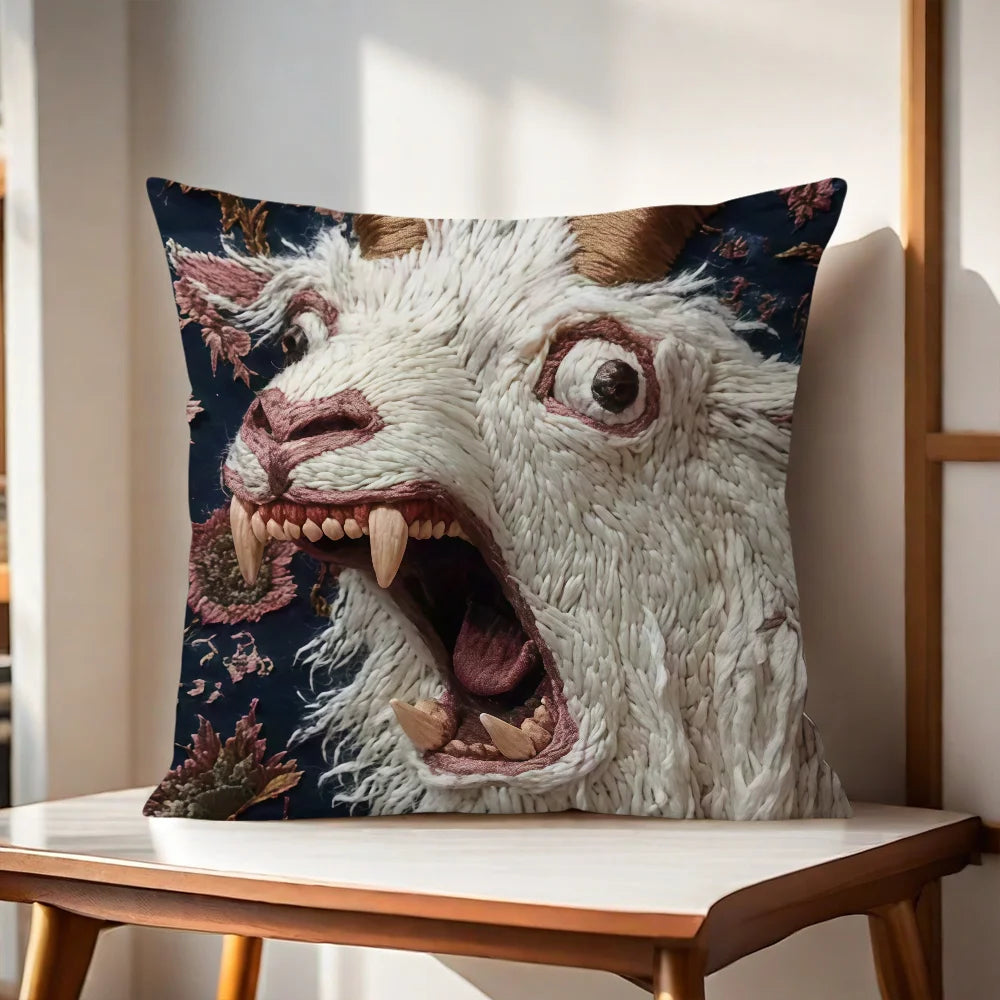 Spooky Goat Face 2D cushion cover For Pillow Sofa Printing Decoration Room Home Office Coffee Shop Car Nordic Simplicity