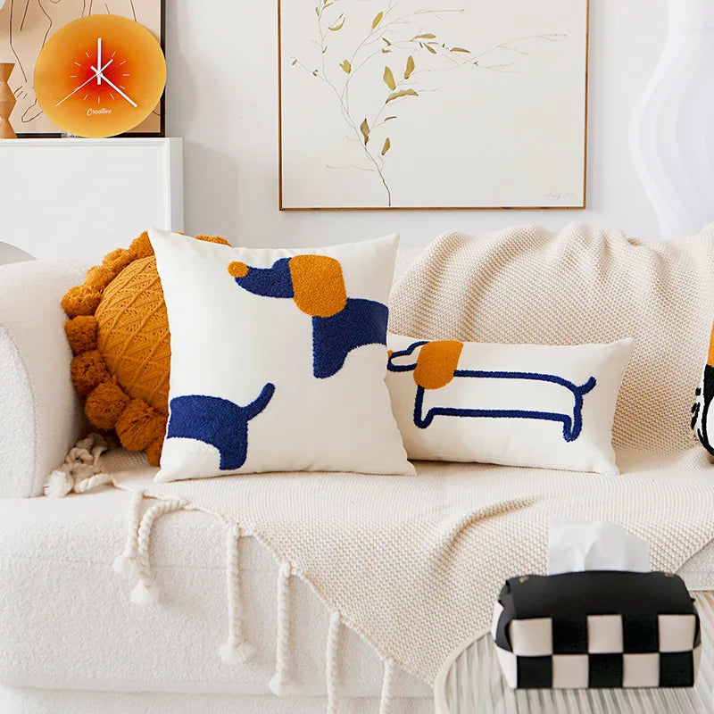 Playful Pup Embroidered Pillow Cover – Square & Lumbar